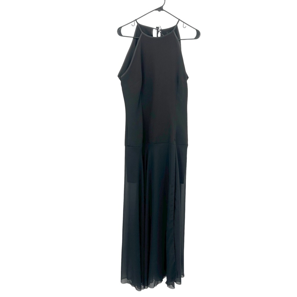 Gothic Halter Maxi Dress Drop Waist Sheer Overlay Flowy L Black Dark Witchy